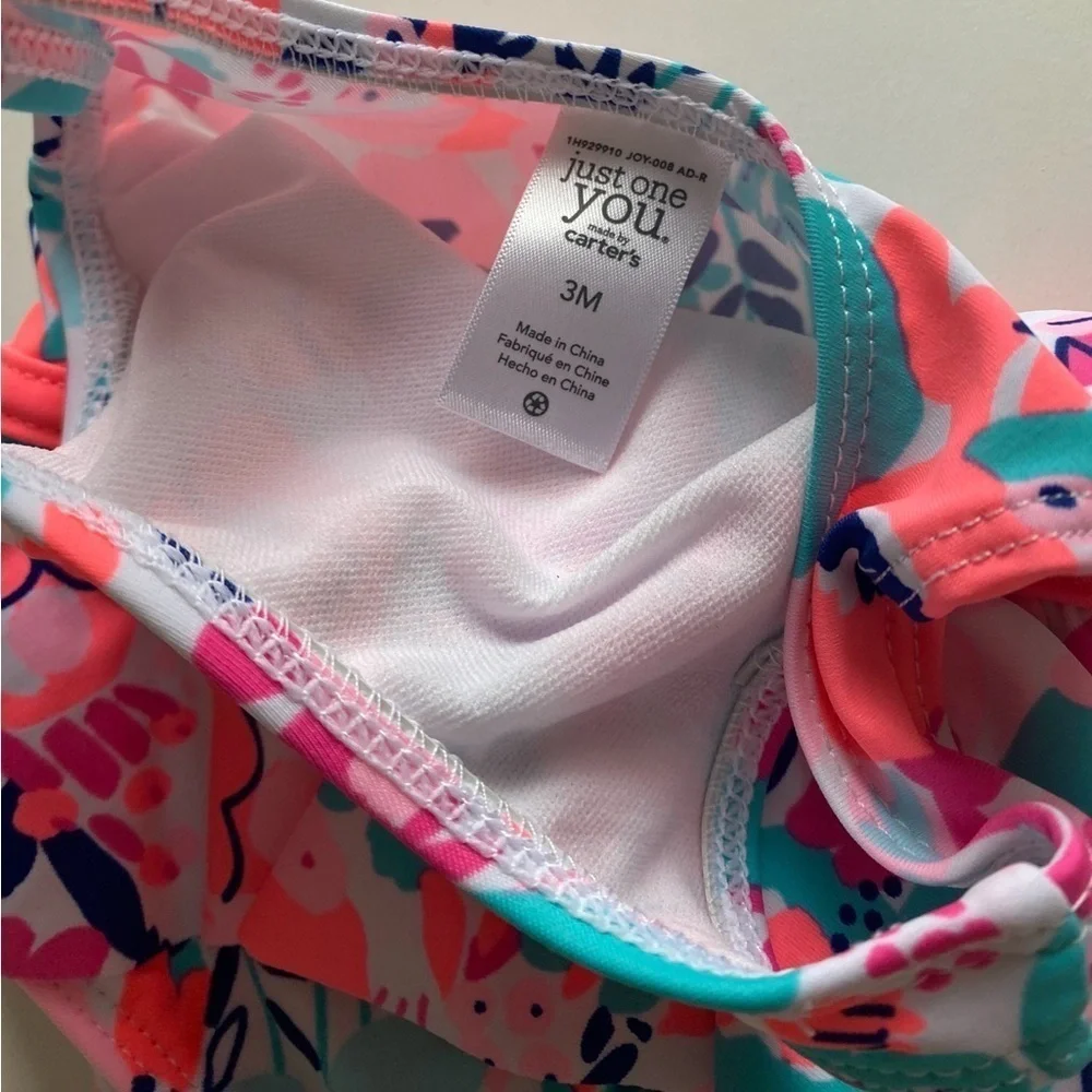 Carter’s Baby Girl Lot Of 2 Floral One Piece Swim Bundle Lined Bathing Suits 3M